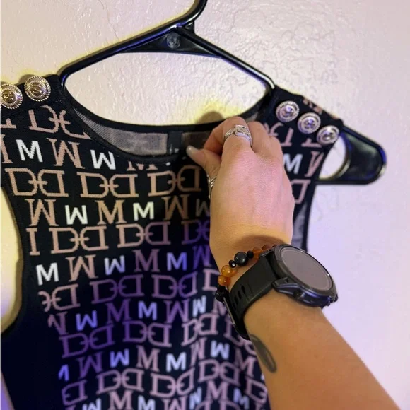 Guess by Marciano Black and Cream Logo Midi Bodycon Dress - Picture 4 of 5